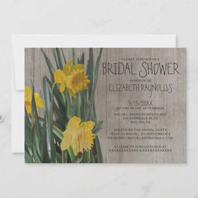 Rustic Daffodils Bridal Shower Invitations (Front)