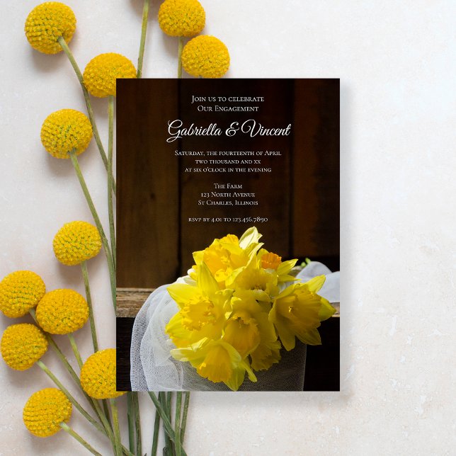 Rustic Daffodils Spring Engagement Barn Party Invitation (Creator Uploaded)