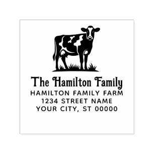 Rustic Dairy Cow #1 Name Return Address Self-inking Stamp