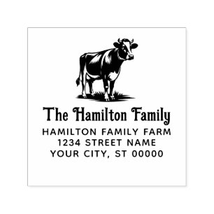 Rustic Dairy Cow #2 Name Return Address Self-inking Stamp