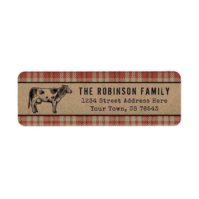 Rustic Dairy Cow Country Red Plaid Kraft Address (Front)