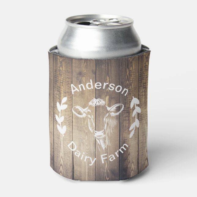 Rustic Dairy Farm Cow & Barn Wood Can Cooler (Can Front)