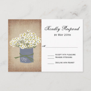 Rustic Daisies Double Hearts Wedding RSVP Cards
