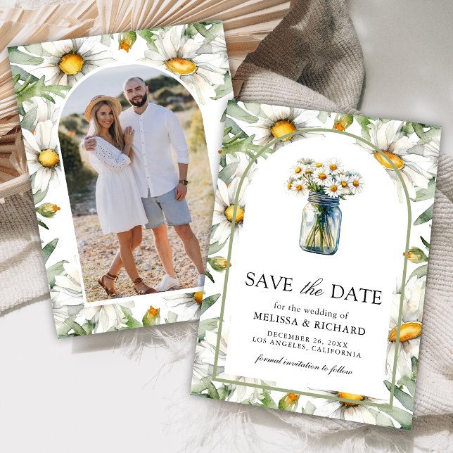 Rustic Daisies Floral Mason Jar Photo Wedding Save The Date (Creator Uploaded)
