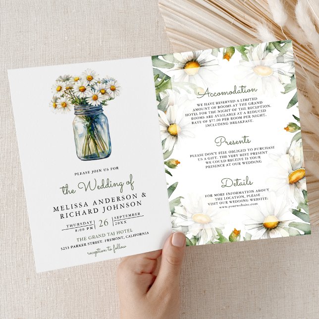 Rustic Daisies Floral Mason Jar QR Code Wedding Invitation (Creator Uploaded)