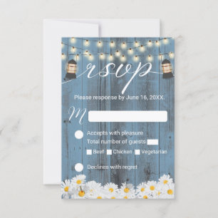 Rustic Daisies & Lantern Dusty Blue Wedding RSVP