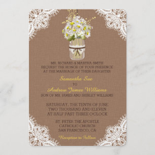 Rustic Daisies Mason Jar Lace Wedding Invitation