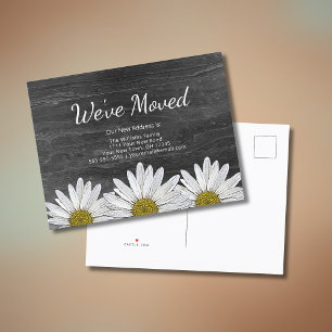 Rustic Daisies New Home Floral Grey Wood Moving Announcement Postcard