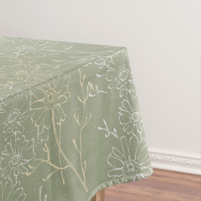  Rustic Daisies on Sage Green, Botanical Luxury  Tablecloth (In Situ)