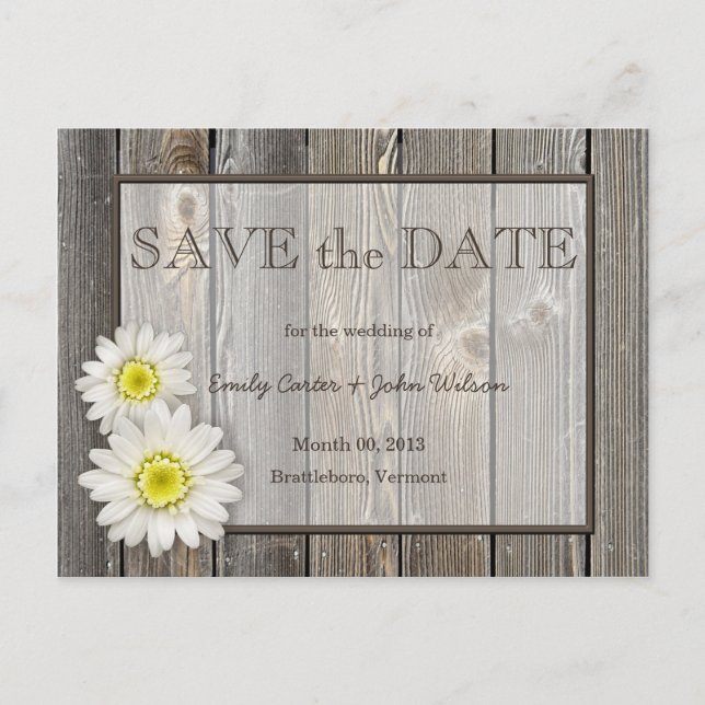 Rustic Daisies Save the Date Postcard (Front)