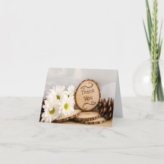 Rustic Daisies Woodland Wedding Thank You Card (Front)