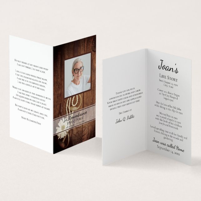 Rustic Daisy and Horse Bit Funeral Memorial Prayer Business Card (Inside and Outside)