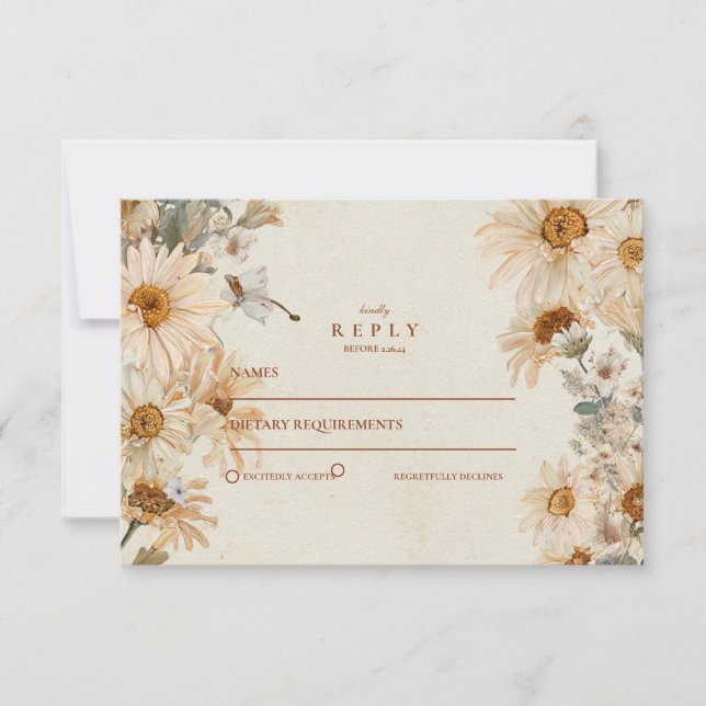Rustic Daisy Cowgirl Boots Wedding RSVP Card (Front)