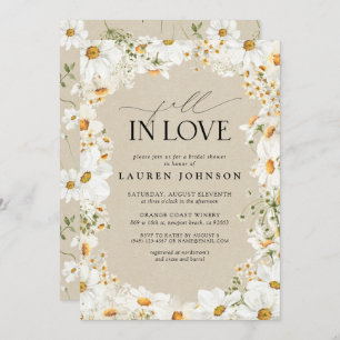 Rustic Daisy Fall in Love QR Code Bridal Shower Invitation