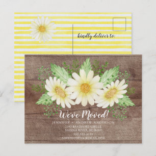 Rustic Daisy Floral Moving Announcement Postcard