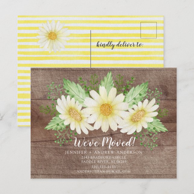 Rustic Daisy Floral Moving Announcement Postcard (Front/Back)