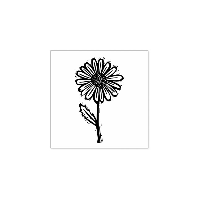 Rustic Daisy Flower and Stem Folk Art Printmaking Rubber Stamp (Imprint)
