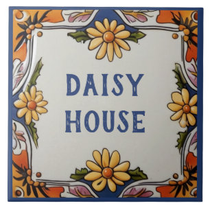 Rustic Daisy Flower Custom House Name Plate Sign Tile