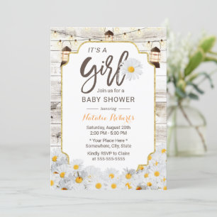 Rustic Daisy Flowers Lanterns Girl Baby Shower Invitation