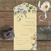 Rustic Daisy & Lavender Floral Yellow Dinner