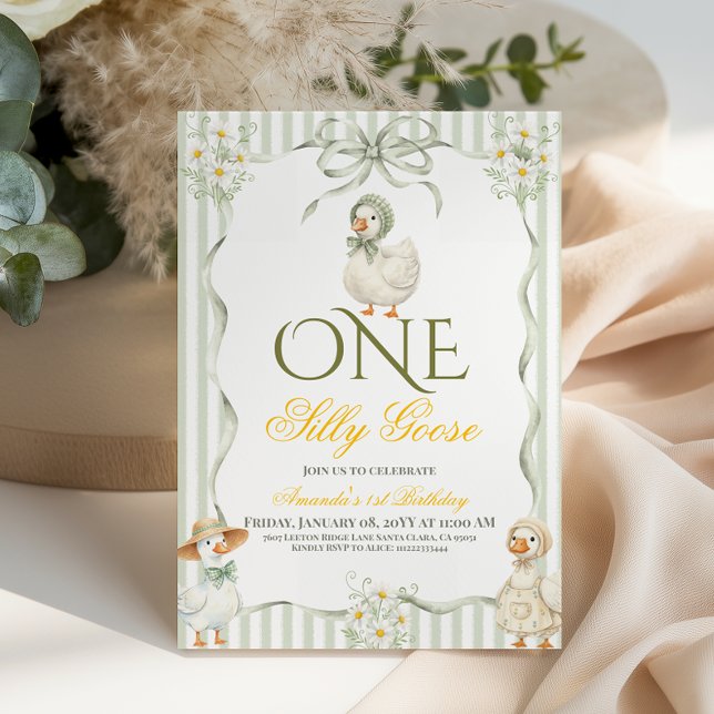 Rustic Daisy One Silly Goose First Birthday Invitation (Creator Uploaded)