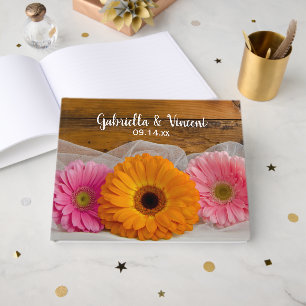 Rustic Daisy Trio and Barn Wood Country Wedding Guest Book