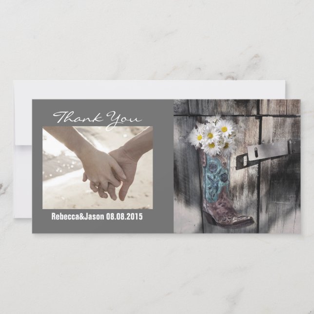 rustic daisy western country cowboy wedding thank you card (Front)