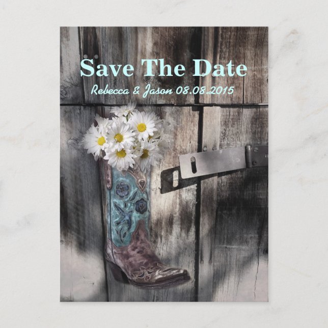 rustic daisy western country wedding save the date announcement postcard (Front)