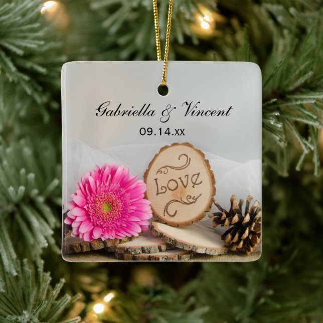 Rustic Daisy Woodland Wedding Bridesmaid Thank You Ceramic Ornament (Tree)