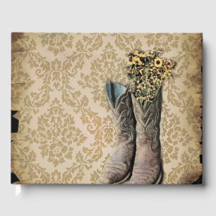 rustic damask western country barn wedding guest book