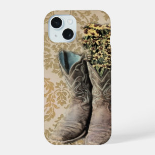 rustic damask western country cowboy boot iPhone 15 case