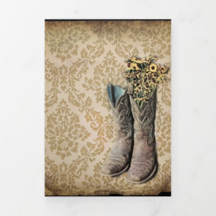 rustic damask western country cowboy boot Tri-Fold card