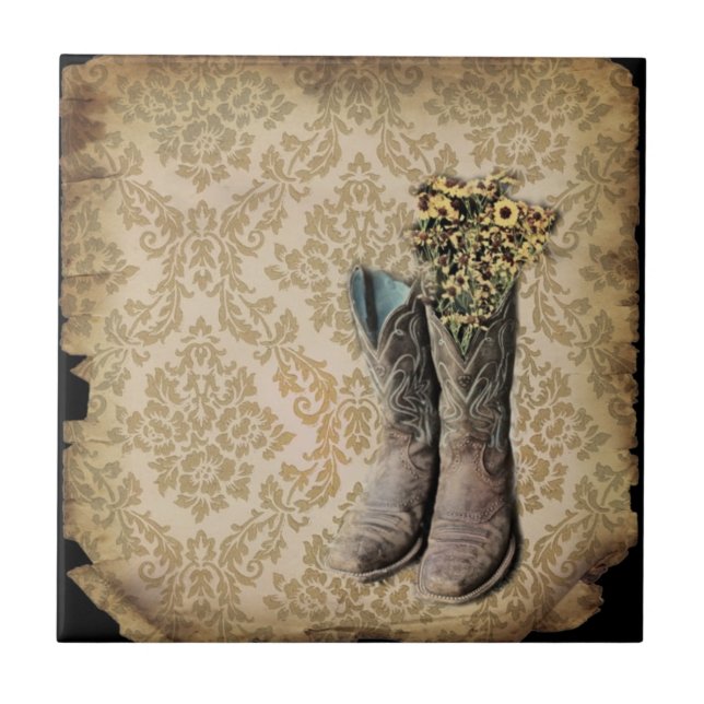 rustic damask western country cowboy tile (Front)