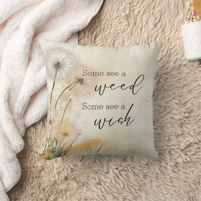 Rustic Dandelion Wish Quote Throw Pillow (Blanket)