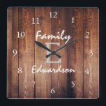 Rustic dark barn wood monogram name square wall clock<br><div class="desc">Rustic dark barn wood monogram name clock.
You can easily change the text and name to personalize it.</div>