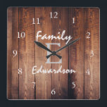 Rustic dark barn wood monogram name square wall clock<br><div class="desc">Rustic dark barn wood monogram name clock.
You can easily change the text and name to personalize it.</div>