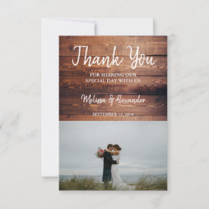 Rustic dark barn wood photo Thank you wedding Card