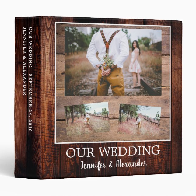 Rustic dark barn wood photo Wedding album Binder (Front/Spine)
