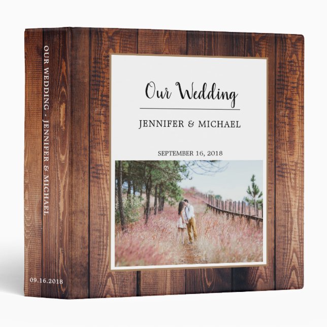 Rustic dark barn wood photo Wedding album Binder (Front/Spine)