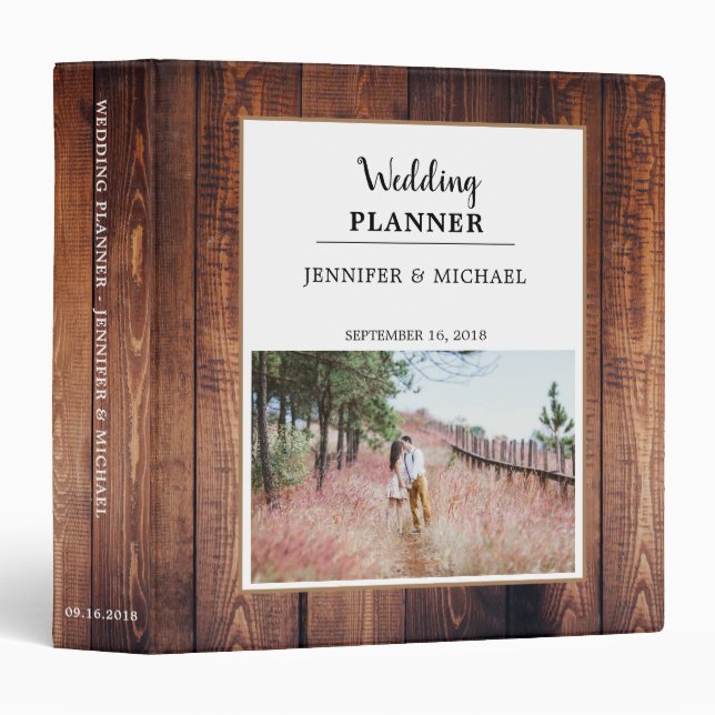 Rustic dark barn wood photo Wedding album Binder (Front/Spine)