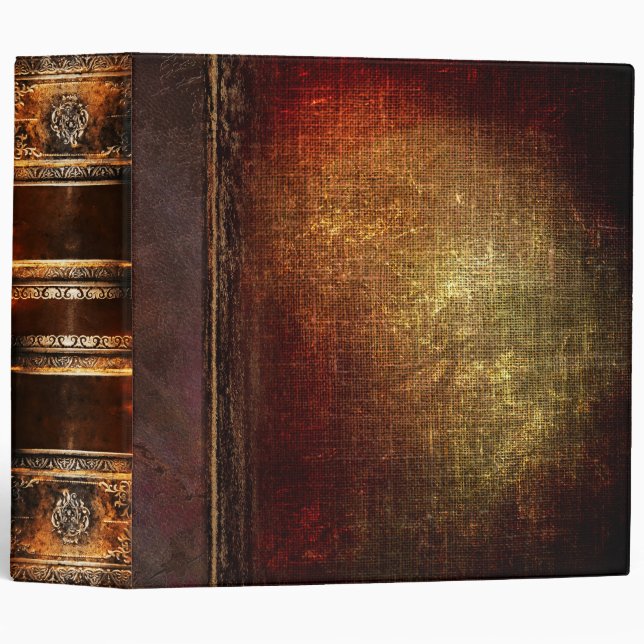 Rustic Dark Brown Faux Leather and Burlap Binder (Front/Spine)