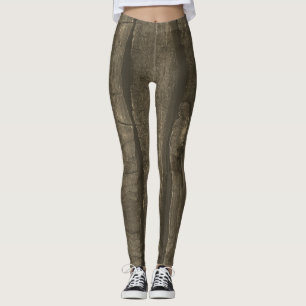 Rustic dark brown gold sepia old wood leggings