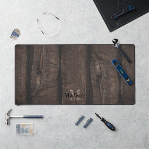 Rustic dark brown grey old wood Monogram Desk Mat
