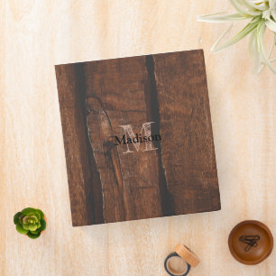 Rustic dark brown old wood Monogram Binder
