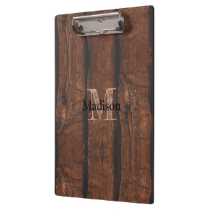 Rustic dark brown old wood Monogram Clipboard