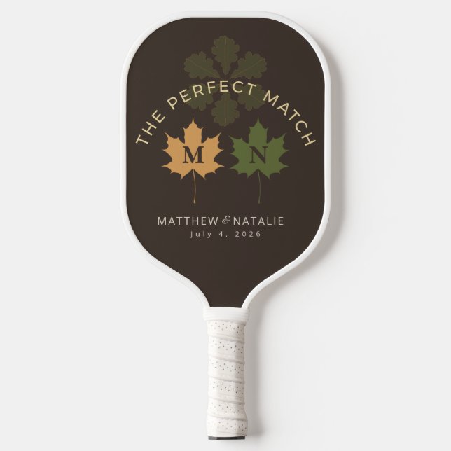Rustic Dark Brown Olive Green Fall Wedding Pickleball Paddle (Front)