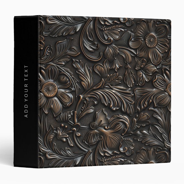 Rustic dark brown tooled leather  binder (Front/Spine)