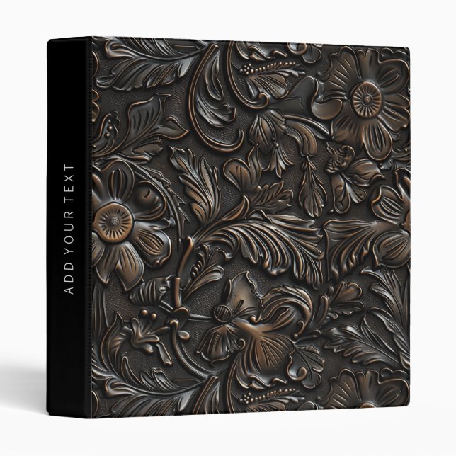 Rustic dark brown tooled leather  binder (Front/Spine)