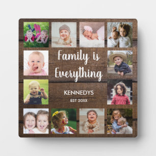 Rustic Dark Brown Wood 12 Photo Collage Family Plaque