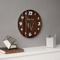 Rustic Dark Brown Wood Family Name Monogrammed Lar